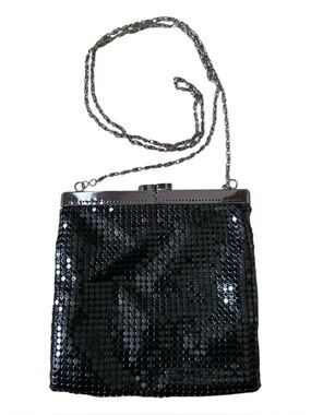 Black Sequin Mesh Evening Bag with Chain Strap